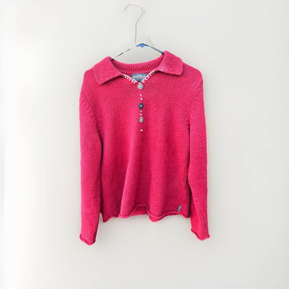 Vintage Woolrich Woman  Ruby Fair Isle Sweater Knit Size Embroidered L